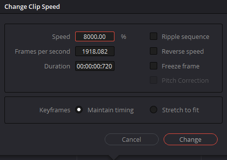 davinci resolve 17 change clip speed