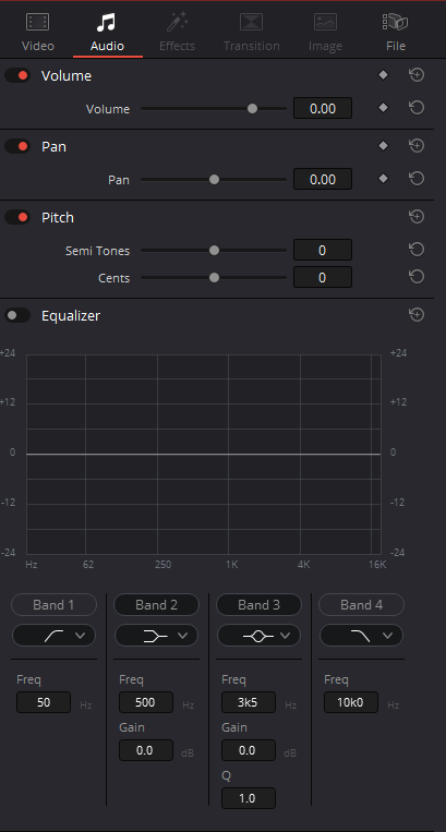 davinci resolve 17 inspector audio tab