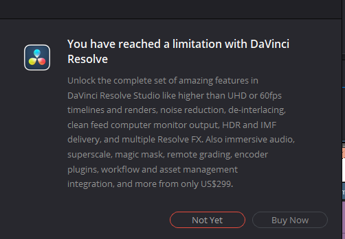 davinci resolve 17 unlock reached limitation