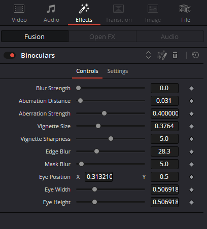 davinci resolve 17 inspector effects tab