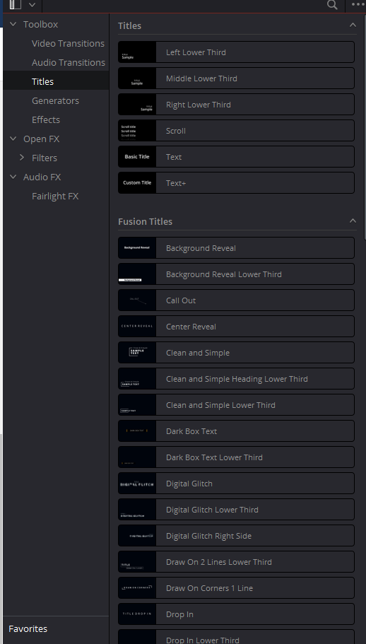 davinci resolve 17 titles presets in the effects panel