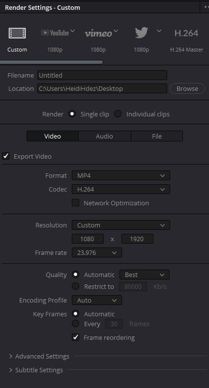 davinci resolve 17 render settings