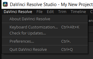 davinci resolve preferences menu