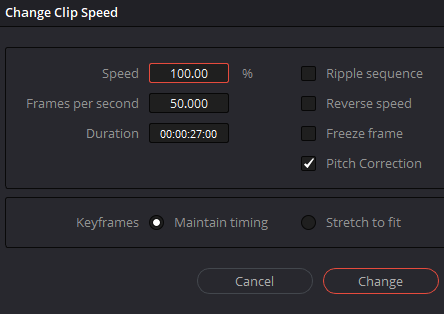 change speed and duration of clips davinci resolve